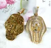 24K Gold & Silver Iced out Pendant Egyptian Pharaoh copper Crystal Zircon Diamonds Necklace Vacuum Plated Jewelry pop Necklace2032