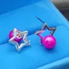 Fashionabla Sterling Silver Five Pointed Star Pearl Earrings Simple 925 Silver Natural Freshwater Round Pearlörhängen Ornament