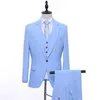 Light Blue Groom Tuxedos Notch Lapel Groomsman Wedding 3 Piece Suit Fashion Men Business Prom Party Jacket Blazer(Jacket+Pants+Tie+Vest)2268