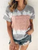 2020 Рубашки Топы Мода Женщины с коротким рукавом Женщины О-Шея Сексуальная Градиентная Печать Регулярная Случайная Женская Свободная футболка