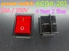50pcs / lot rouge KCD4-201 4 pieds 2 Fichiers Alumineuse à bascule lumineuse 16A / 250V En stock