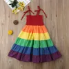 2019 лето новые дети девочки радуги нашивки платья детские рукавов платья принцесс