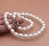 Hand knotted genuine 8-9mm white oval cultured freshwater pearl necklace 18" fashion jewelry