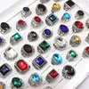 Vintage Multicolor Glass Gemstone Carved Flowers Ring For Men Women Tibetan Silver Jewelry