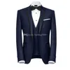 High Quality One Button Navy Blue Groom Tuxedos Notch Lapel Groomsmen Mens Suits Wedding/Prom/Dinner Blazer (Jacket+Pants+Vest+Tie) K131