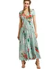 Femmes Floral Imprimer Bouton Up Split Flowy Boho Party Long Maxi Dress Robe De Plage D'été Robe De Cocktail