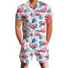 Flamingos Floral Print Rompers Men 3D Funny Graphic Short Sleeve Jumpsuit Mens Playsuit Overalls Summer Casual One Piece Outfits