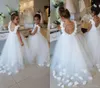 Vestidos lindos de niña de flores Glamoroso Nuevo tul blanco Una línea Hija Niño pequeño Desfile de niños bonitos Vestidos formales de primera comunión