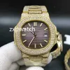 Full Diamond Watch Lüks Buzlu Out İzle Otomatik 40mm Erkek Altın 316 Paslanmaz Çelik 4 Renk Yüz Yüksek Kaliteli Elmas Erkekler İzle237y