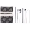 9PCS/SET Portable Cutlery Set For Outdoor Travel 304 Stainless Steel Flatware Set Fork Spoon Straw Dinnerware Sets Student Tableware