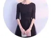 Elegant te längd mor till brudklänningen halv ärmar tulle med blommig applique svart / mörk marin / burgundy mors klänningar