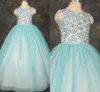 Glitter do Aqua vestido de baile 2020 Crystals Meninas Pageant Vestidos Beading Flores graduação aniversário lantejoulas vestido vestido da menina flor para o casamento