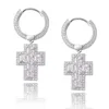 18K Pozłacane Big Cross Earring Clip Micro Better Loted Out CZ Urok Męski Kolczyk