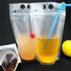 USA Lager Clear Drink Pouches Väskor Frosted Zipper Standup Plast Dricksväska med halm med hållare återlöst värmebeständig