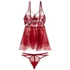 New Sexy Ultra-thin Pajamas Female Eyelashes Lace Openwork Perspective Thin Straps Nightdress Set Lingerie Mini Dress