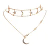 Crystal Star Moon ketting Gold Choker Meerlagige kettingen Hanger Summer Fashion Jewelry for Women Will en Sandy