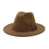Chapeau Fedora Panama en feutre de laine pour hommes et femmes, de haute qualité, avec boucle de ceinture marron, casquette Trilby de Jazz à Large bord, pour fête de mariage, Hat283y