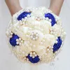 Feito à mão marfim royalblue nupcial frisado diamante buquês de casamento artificial dama de honra segurando flores acessórios de casamento w234b305z