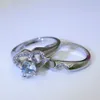 Marke Weibliche Kristall Weiß Hochzeit Ring Set Luxus 925 Silber Herz Verlobungsring Vintage Braut Hochzeit Ringe Für Frauen