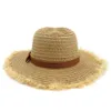 여름 넓은 털복숭의 철판 종이 짚 재즈 모자 유니섹스 여성 야외 태양 바이저 모자 버클 장식 비치 파나마 카우보이 모자