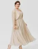 Plus Size Ankle Length Champagne Chiffon Mother of the Bride Dresses With Long Sleeves Lace Jackets Wedding Guest Dress