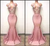 2020 Ny Sexig Backless Dusty Pink Prom Klänningar Mermaid Spaghetti Appliqued Beaded Long Train Party Gowns Custom Gjorda Tillfälle Kvällsklädsel