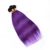 # 1B / Violet Ombre Droite Malaisienne Cheveux Humains Bundles 3Pcs Lot Racines Noires à Violet Ombre Vierge Extensions de Tissage de Cheveux Humains 10-30"