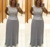 2020 Nyaste Elegant Plus Size Silver A-Line Chiffon Long Mother Dresses With Crystal Sash Formell Evening Prom Gowns