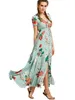 Mulheres Floral Print Button Up Dividir Flowy Boho Partido Longo Maxi Vestido de Verão Vestido De Praia Cocktail Vestido