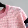 2020 abbigliamento estivo nuova versione coreana di migliaia di uccelli a quadri color ghiaccio maglione di seta pullover cuciture a colori T-shirt maniche corte