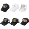 Noiva tribo snapback camionista chapéu ouro letras seta casamento beisebol cap1