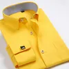 Marque de haute qualité nouveau 2020 mode boutons de manchette français chemises hommes robe chemise coupe ajustée à manches longues coton 4XL 10 Color1201J