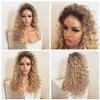 Long brown roots Blonde Kinky Curly full Lace Front Wig Baby hair 180 Density Heat ResistantOmbre Synthetic Wigs For Women