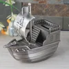 Vintage Pewter Finish Pirate Ship Money Box Retro Metal Piggy Bank Coin Saving Pot Collectible Decorative Crafts Gifts for Kids