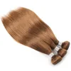 Couleur # 8 # 27 # 30 Honey Blonde Medium Brown Extension de cheveux humains brésiliens 4pcs / lot pré-coloré weave237m