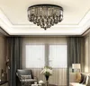 New design dimmable crystal ceiling round chandelier light modern smoky gray flush mount led chandeliers lighting for living room MYY