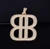 B Letter Geometric shape with Rope Chain Necklace Gold Silver Pendant Bling Cubic Zircon Hip hop Men Jewelry