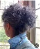 Custom Messy curly gray hair bun human hair ponytail grey drawstring ponytail hair piece