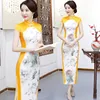 Çin geleneksel Bayan Düğün Qipao giyim Oryantal gece elbisesi Zarif Uzun Robe Retro Vestidos Seksi Ince Parti Cheongsam elbise