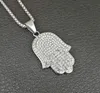 Collana da uomo con pendente a mano di Hamsa fortunato hip hop Stile rock Completa cubic zirconia 24 catena di corda argento placcato oro cz uomo neckla252V