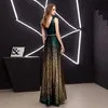 Nouvelle arrivée col en V sans manches robes de soirée robe de bal classique robe formelle longue dentelle vert foncé paillettes d'or à lacets style 2021