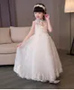 Abito da festa di compleanno per bambina con colletto alto, perline, paillettes, tulle, applicazioni, fiori, ragazza, principessa, abito lungo, per bambini, prima comunione