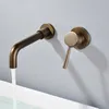 Basin kranen muur gemonteerd messing badkamer wastafel bassin mixer kraan chroom inwand kraan dual handgreep antieke badkamer