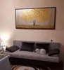 Cuchillo pintado a mano, pintura al óleo de árbol dorado sobre lienzo, paleta grande, pinturas 3D para sala de estar, imágenes artísticas de pared abstractas modernas9349218