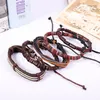 link chain Woven leather bracelet men's and women's cuff wound wooden bead ethnic tribe Adjustable