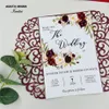 Romantik Bordo Lazer Kesim Kişiselleştirilmiş Çiçek Ile Davetler Baskılı Eklemek, Şerit ve Zarf, Ücretsiz Tasarım Fress Nakliye