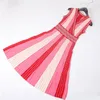 Women's v-neck sleeveless high waist pleated gradient color knitted midi long dress S M L