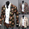 Män Floral Blazers 2017 Ny design Mode Vintage Slim Fitness Jacka Linne Blomma Casual Business Suit Blazer Coat Ytterkläder