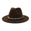 2020 Trendy Imitatie Wol Felt Fedora Hoeden Met Metalen Ketting Vintage Grote Bravel Jazz Trilby Hoed Dames Dames Feestjurken Hoed