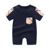 kids designer clothes girls boys Short Sleeve Plaid romper 100% cotton children jumpsuits Infant clothing baby infant clothes 3 color